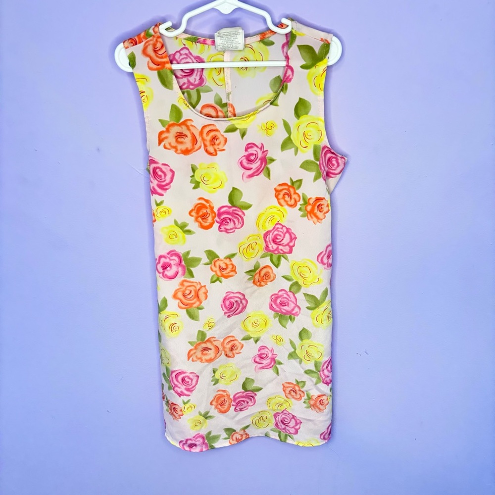 VINTAGE Y2K ROSE COTTAGE MULTICOLOR ROSE GRAPHIC PRINT GIRLS DRESS SIZE 7/8